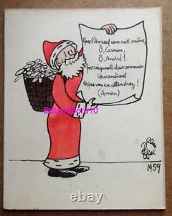 Jean Effel Illustration Drawing Original Santa Plate Original Color 1959