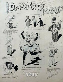 L'affichiste E. Genault // Drawing Original Planche De Caricatures 1900 (60)