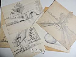Lot 25 artist drawing boards. Windmill, port, landscape circa 1940. Signed