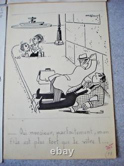 Lot of press drawings original plates humor signed Marsoup (JC MARCIREAU)