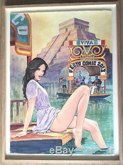 Manara Original Drawing Color Festo Mexico DIM 5575 CM Framed Pro