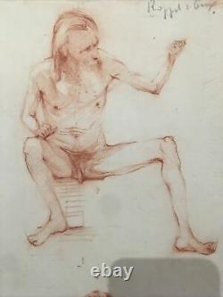 Men Nus Grande Planche Ancienne Dessins Au Fusain, Signed José Delacroix