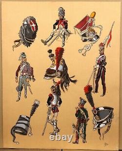 Militaria Planche Original XX Dessin Study Uniforms Army Napoleon Monogram