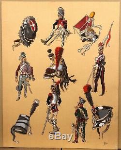 Military Board Original Twentieth Drawing Study Napoleon Army Uniforms Monogram