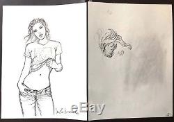 Milo Manara 2 Drawings Original Pencil Kristen Stewart Signed DIM 2030 CM