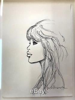 Milo Manara Drawing Original Brigitte Bardot Signed DIM 2030 CM Framed