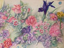 Old Board of Original Drawings Botanical Flower Studies Signed (10)