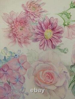 Old Board of Original Drawings Botanical Flower Studies Signed (11)