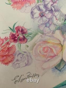 Old Board of Original Drawings, Botanical Flower Studies, Signed (17)