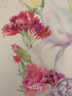 Old Board of Original Drawings, Botanical Flower Studies, Signed (17)