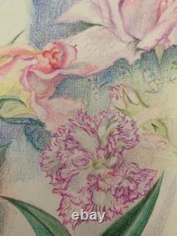 Old Board of Original Drawings, Botanical Flower Studies, Signed (17)