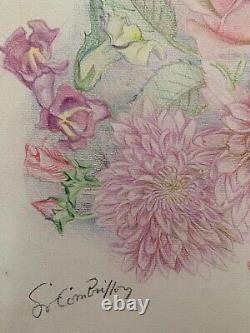 Old Board of Original Drawings Botanical Flower Studies Signed (18)