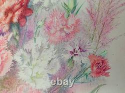 Old Board of Original Drawings Botanical Flower Studies Signed (2)