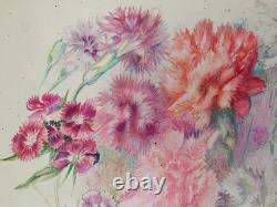 Old Board of Original Drawings Botanical Flower Studies Signed (2)