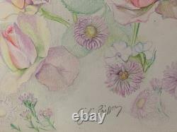 Old Board of Original Drawings Botanical Flower Studies Signed (4)