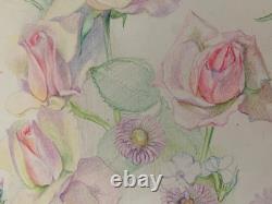 Old Board of Original Drawings, Botanical Flower Studies, Signed (4)