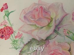 Old Board of Original Drawings Botanical Flower Studies Signed (5)