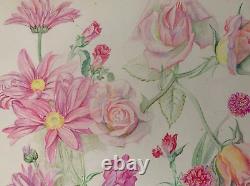 Old Board of Original Drawings Botanical Flower Studies Signed (6)