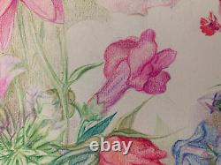 Old Board of Original Drawings Botanical Flower Studies Signed (6)