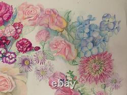 Old Board of Original Drawings Botanical Flower Studies Signed (7)