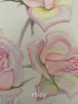 Old Board of Original Drawings Studies of Botanical Flowers Signed (18)
