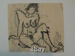 Old Drawing Board Nude Woman Fauvist Ink - Pencil