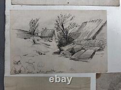 Old Drawings, Landscapes, Five Drawings on the Same Board, Lead Mine XIXth