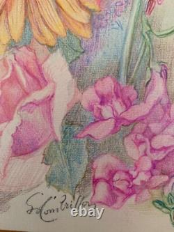 Old Original Drawing Board Botanical Flower Studies Signed (15)