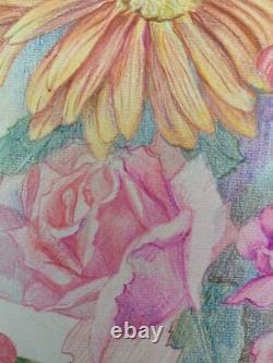 Old Original Drawing Board Botanical Flower Studies Signed (15)