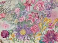 Old Original Drawing Plate Botanical Flower Studies Signed (12)