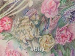 Old Original Drawing Plate Botanical Flower Studies Signed (12)