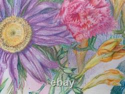 Old Original Drawing Plate Botanical Flower Studies Signed (12)