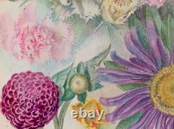 Old Original Drawing Plate Botanical Flower Studies Signed (12)