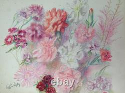 Old Original Drawing Plate Botanical Flower Studies Signed (2)