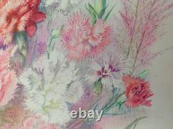 Old Original Drawing Plate Botanical Flower Studies Signed (2)
