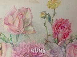 Old Original Drawing Plate Botanical Flower Studies Signed (5)