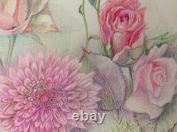 Old Original Drawing Plate Botanical Flower Studies Signed (5)