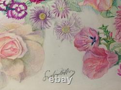 Old Original Drawing Sheet Botanical Flower Studies Signed (7)