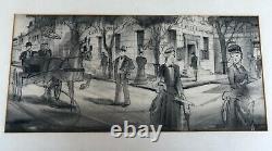 Old Original Street Scene Cipher Pencil Graphite Sketch Drawing/paper Board