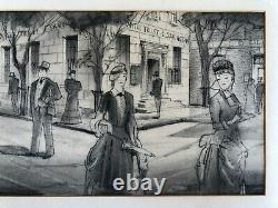 Old Original Street Scene Cipher Pencil Graphite Sketch Drawing/paper Board