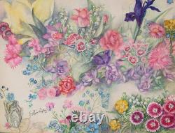 Old Plate of Original Drawings Botanical Flower Studies Signed (10)