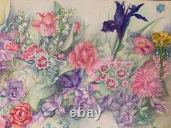 Old Plate of Original Drawings Botanical Flower Studies Signed (10)