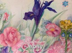 Old Plate of Original Drawings Botanical Flower Studies Signed (10)