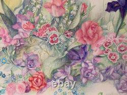 Old Plate of Original Drawings Botanical Flower Studies Signed (10)