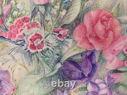 Old Plate of Original Drawings Botanical Flower Studies Signed (10)