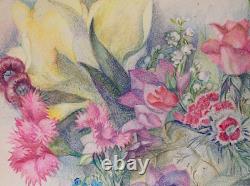 Old Plate of Original Drawings Botanical Flower Studies Signed (10)