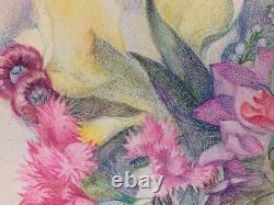 Old Plate of Original Drawings Botanical Flower Studies Signed (10)