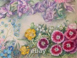 Old Plate of Original Drawings Botanical Flower Studies Signed (10)