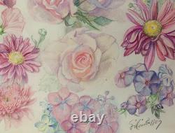 Old Plate of Original Drawings, Botanical Flower Studies, Signed (11)