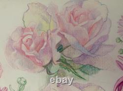 Old Plate of Original Drawings, Botanical Flower Studies, Signed (11)